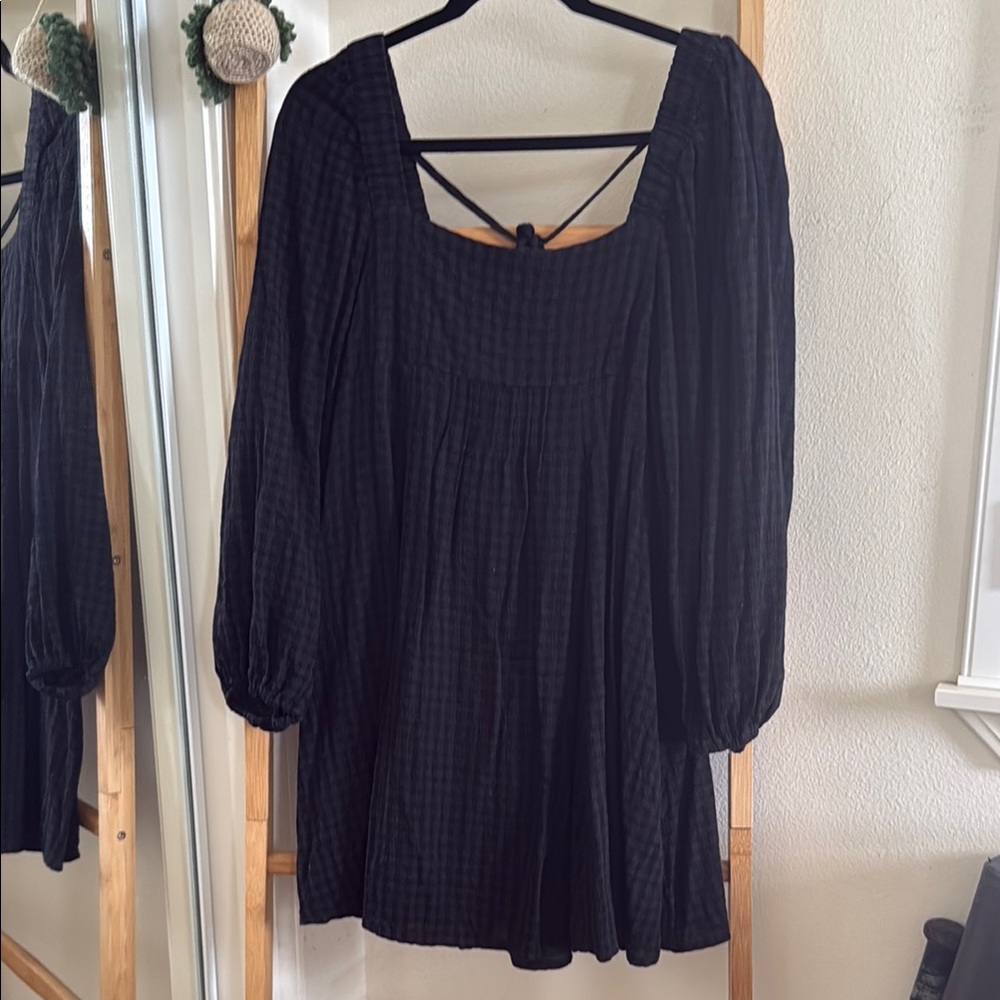 Carly Jean Los Angeles Black Checkered Mini Dress with Pockets